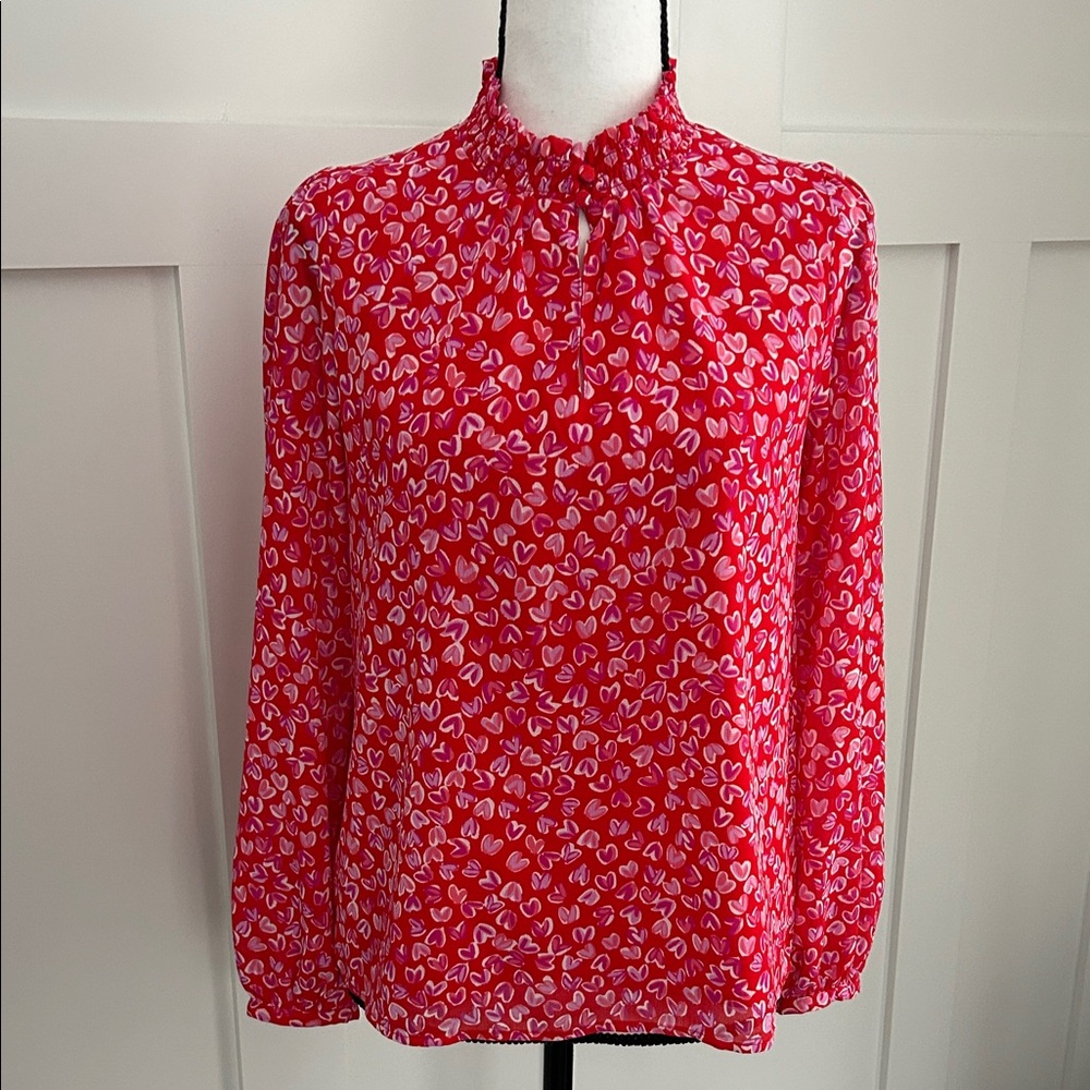 J. Crew Factory Red Heart Print Blouse NWT